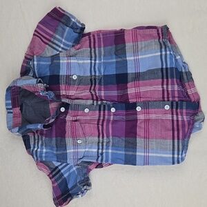 Baby Gap Short Sleeve Flannel Shirt Size 4T Red Blue Button Up Collar